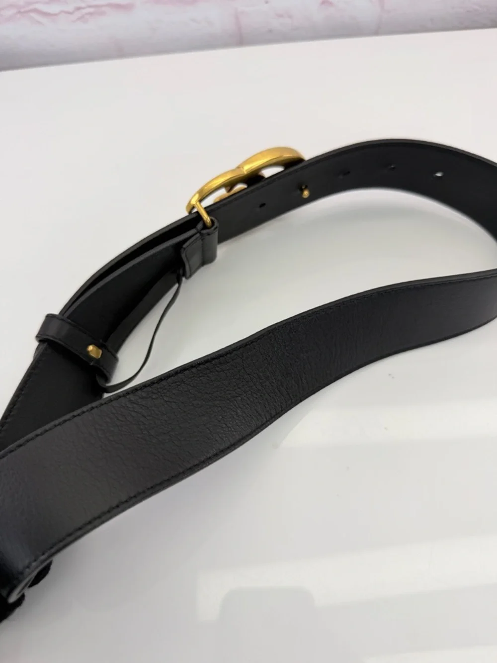 Gucci Black Leather Belt with Gold Double G Buckle